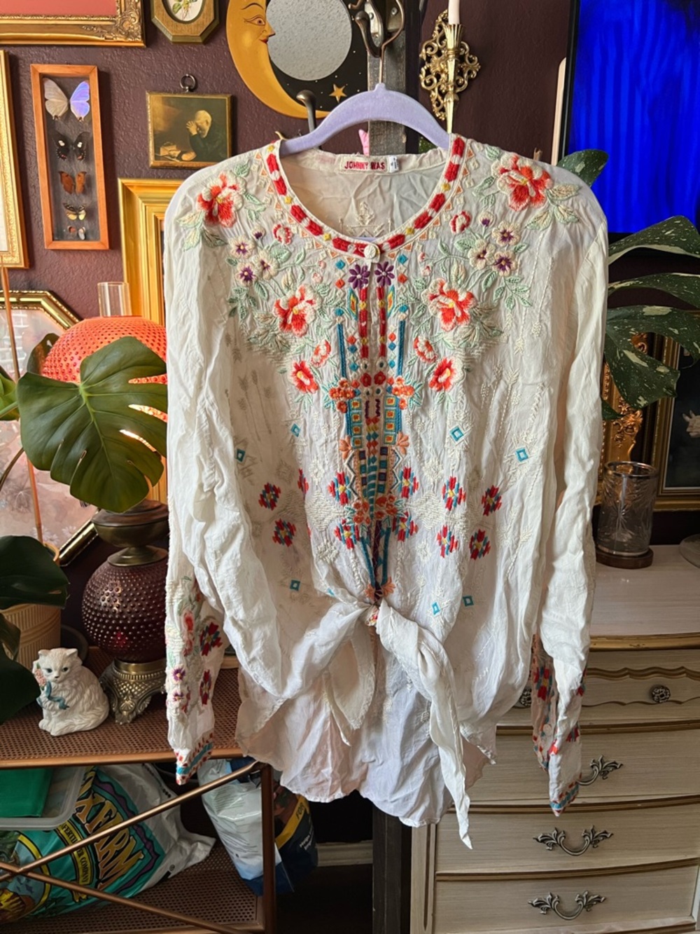 Johnny Was Donya Embroidered Tie-Front Long-Sleeve XL
